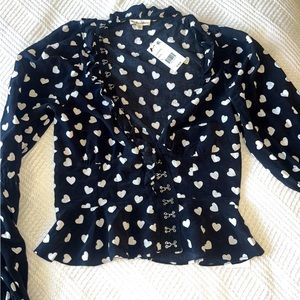For love and lemons NWT black corseted too with white hearts size M